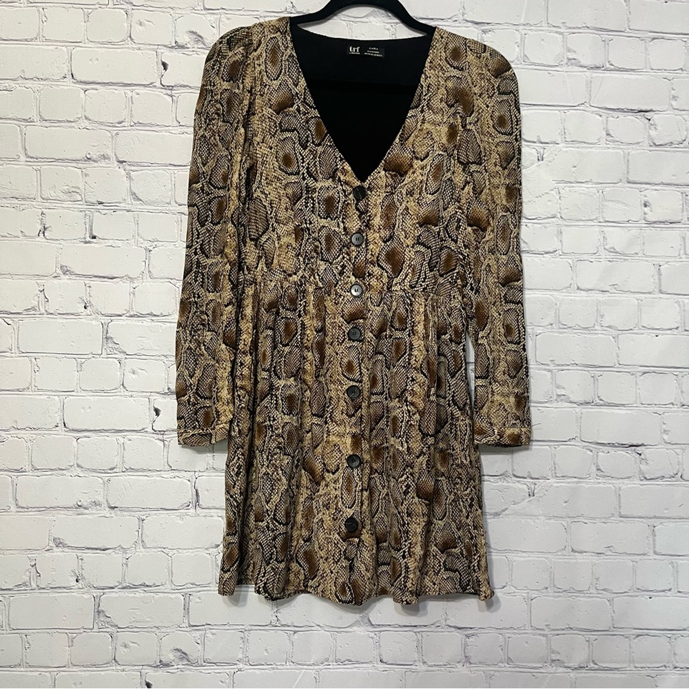 Zara Snake Print Long Sleeve Mini Tunic Dress w/ Pockets Size XS